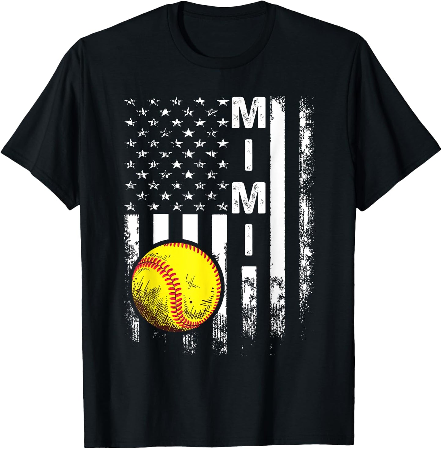 Softball Mimi America Flag Men Women Vintage Christmas T-Shirt - T-Shirt | Black