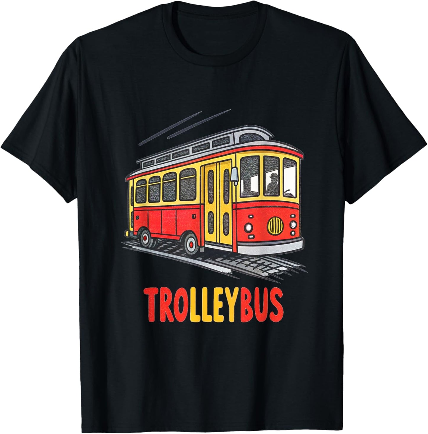 Vintage Style Trolleybus Cartoon Graphic T-Shirt - T-Shirt | Black