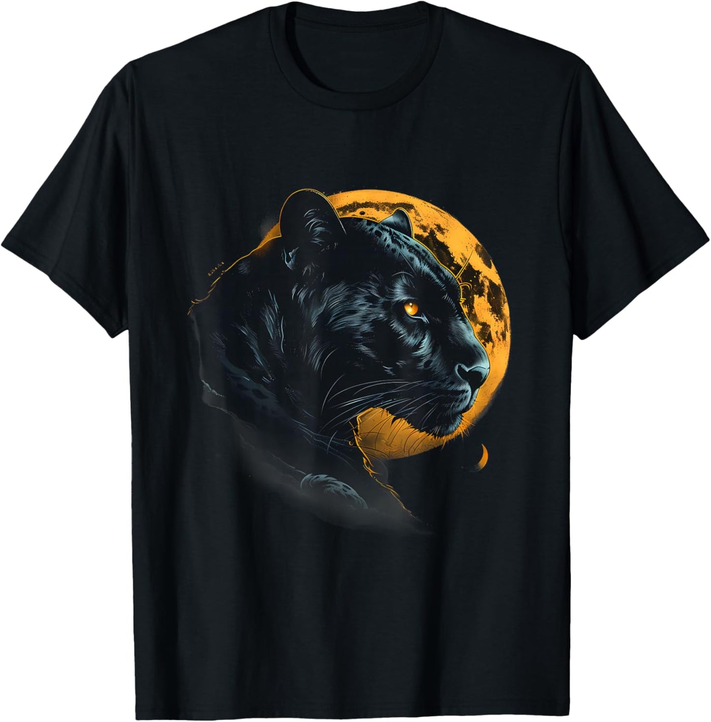 Panther Portrait Moon Panther Lover Tropical Animal Art T-Shirt - T-Shirt | Black