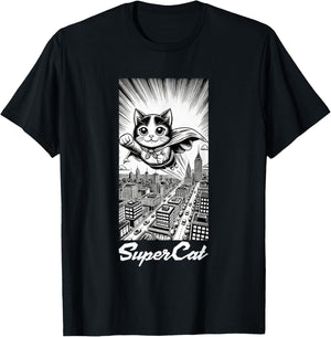 Super Cat, funny, manga style, Super Animals T-Shirt - T-Shirt | Black