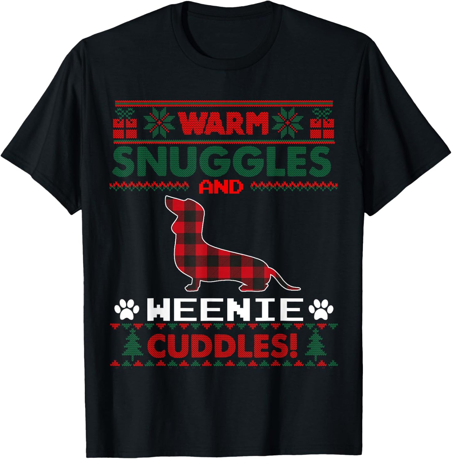 Weenie Christmas Pajama Shirt Weiner Ugly Christmas Sweater Men Women Kids T-Shirt - T-Shirt | Black