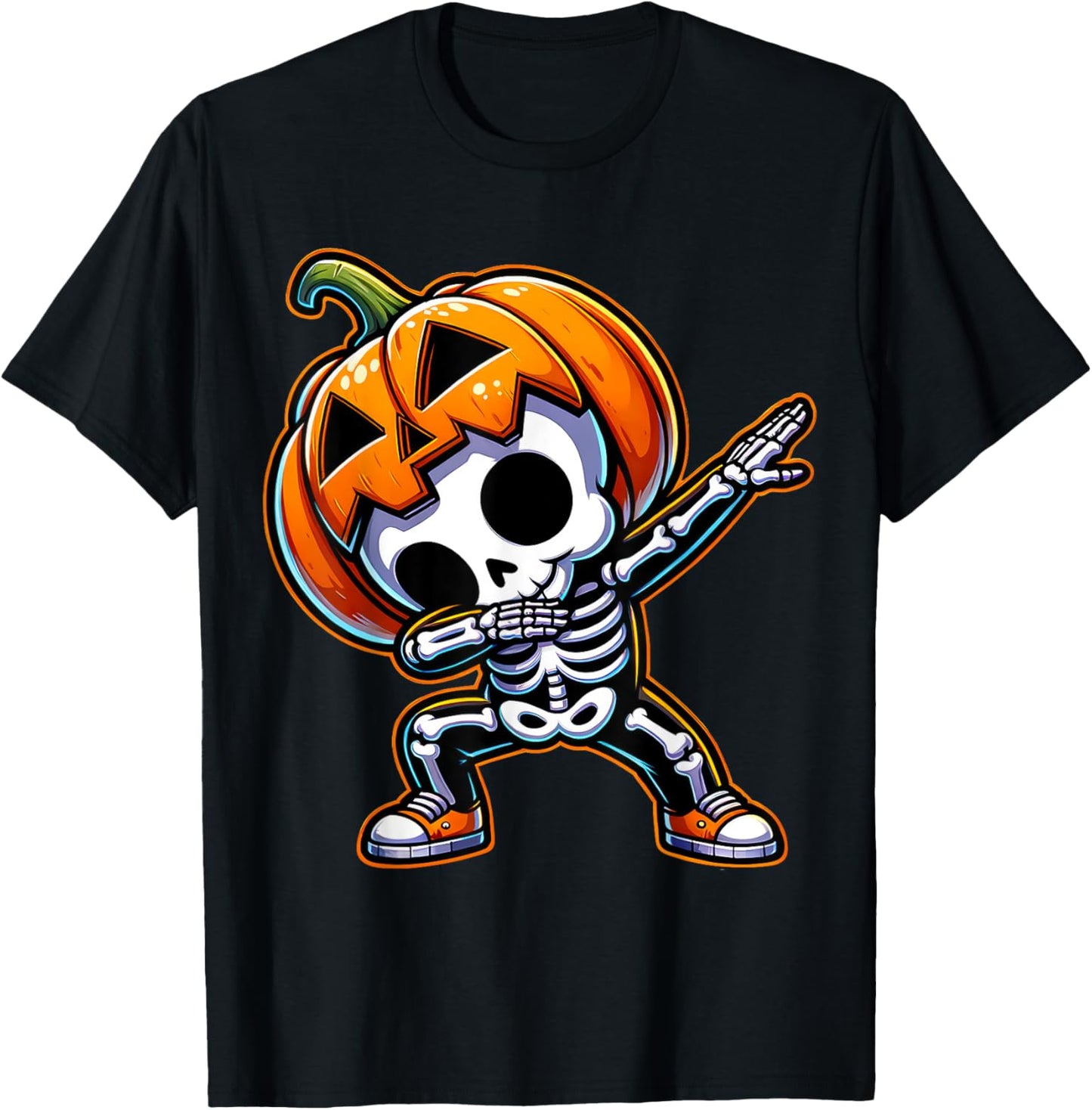 Dabbing Halloween Skeleton Boys Trick Treat Funny Pumpkin T-Shirt - T-Shirt | Black