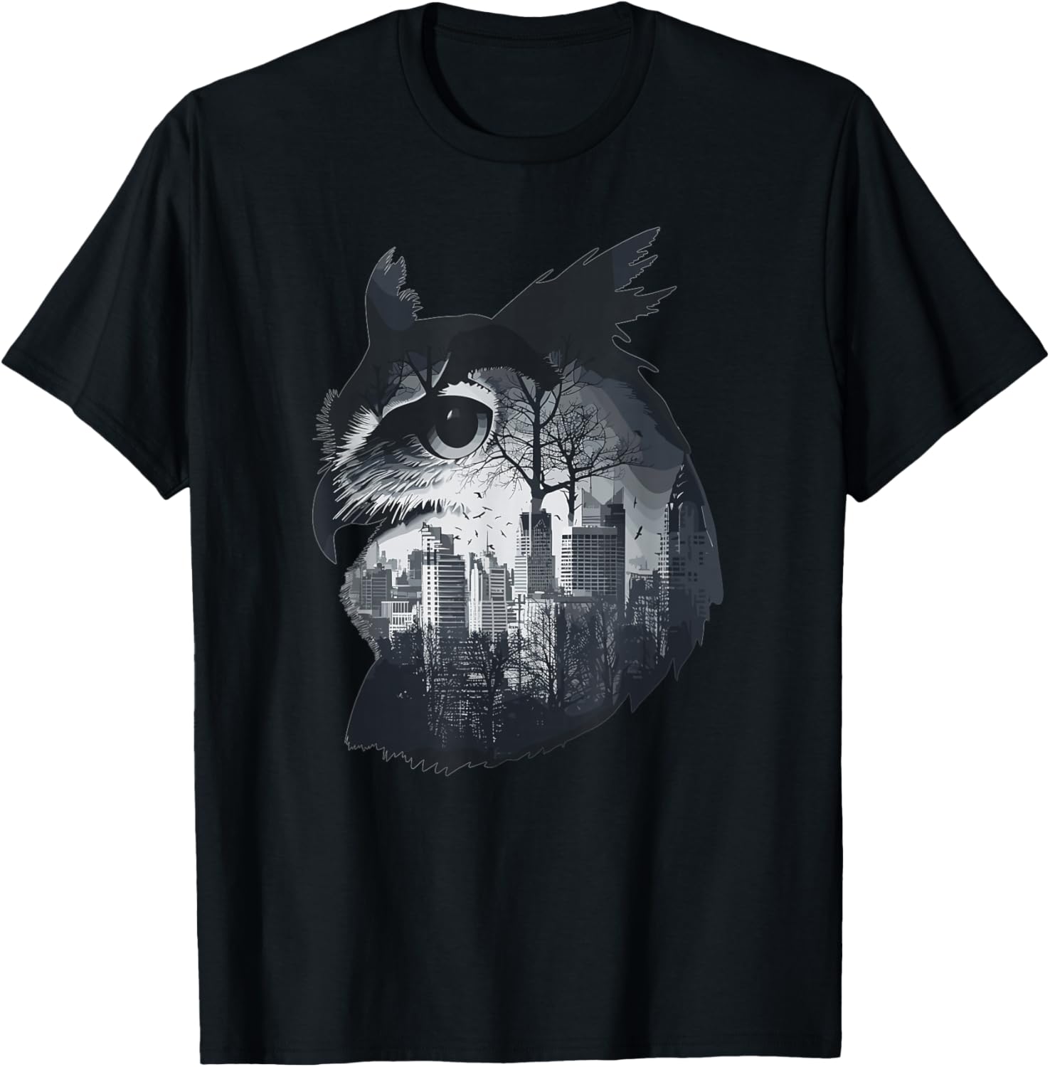 Aesthetic City Owl T-Shirt - T-Shirt | Black
