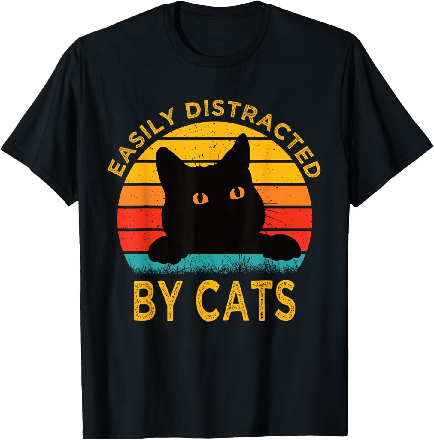Easily Distracted By Cats Vintage Funny Cat T-Shirt - T-Shirt | Black