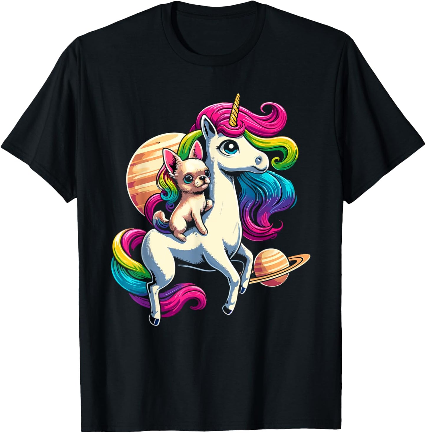 Chihuahua Riding Unicorn for Girls and Women T-Shirt - T-Shirt | Black
