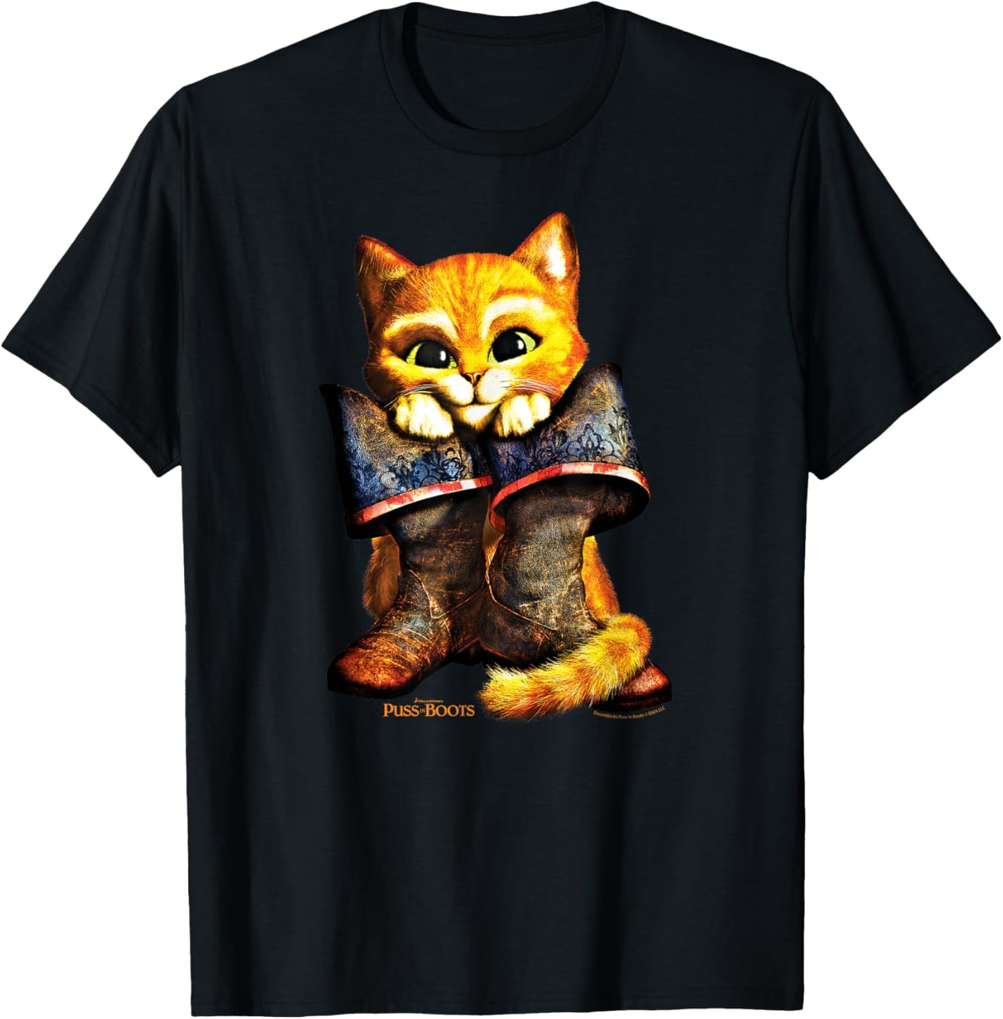 DreamWorks Puss in Boots with Boots , Black, S T-Shirt - T-Shirt | Black