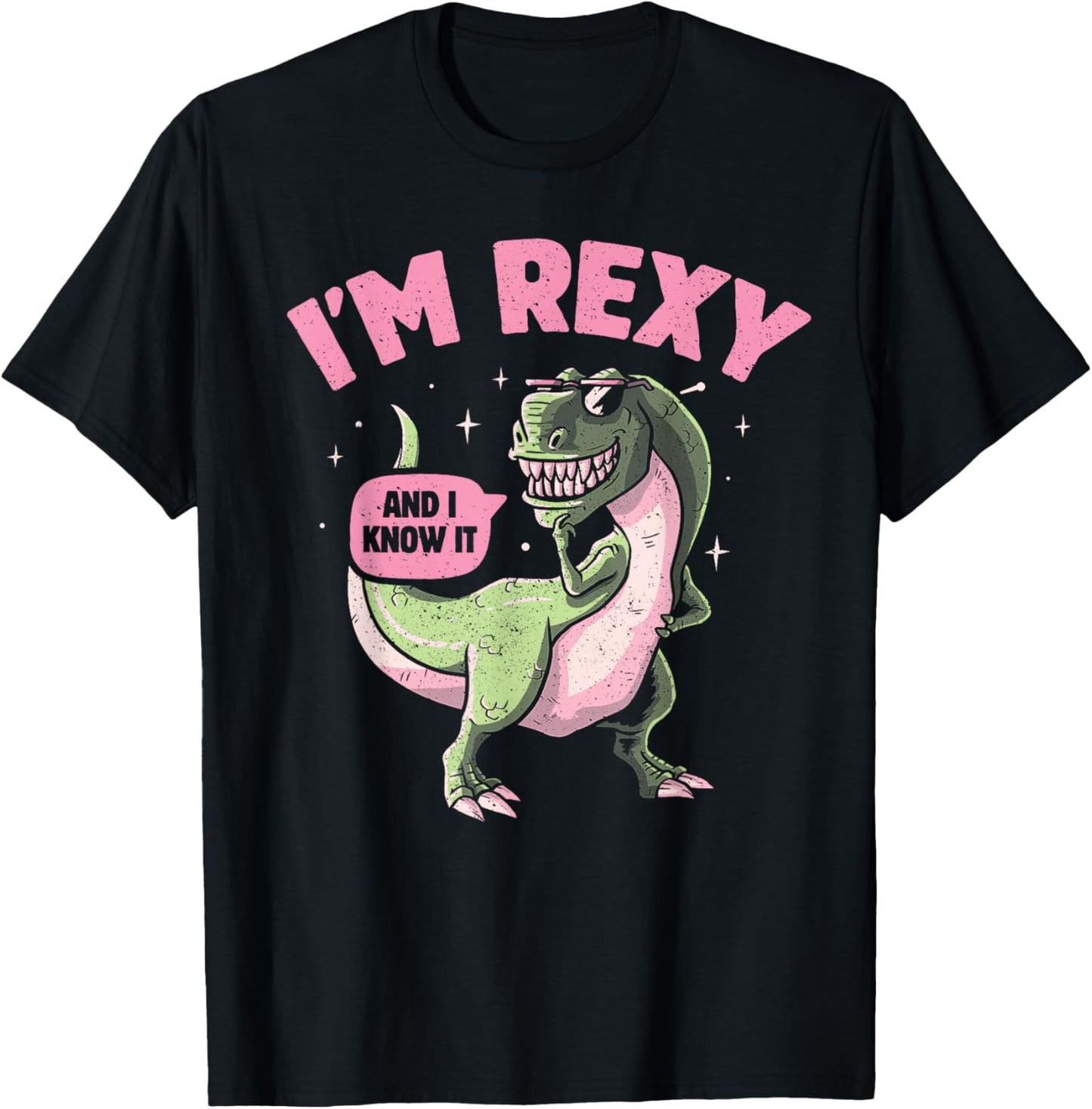 I'm Rexy And I Know It Summer Funny T-Rex Pun Dinosaur T-Shirt - T-Shirt | Black