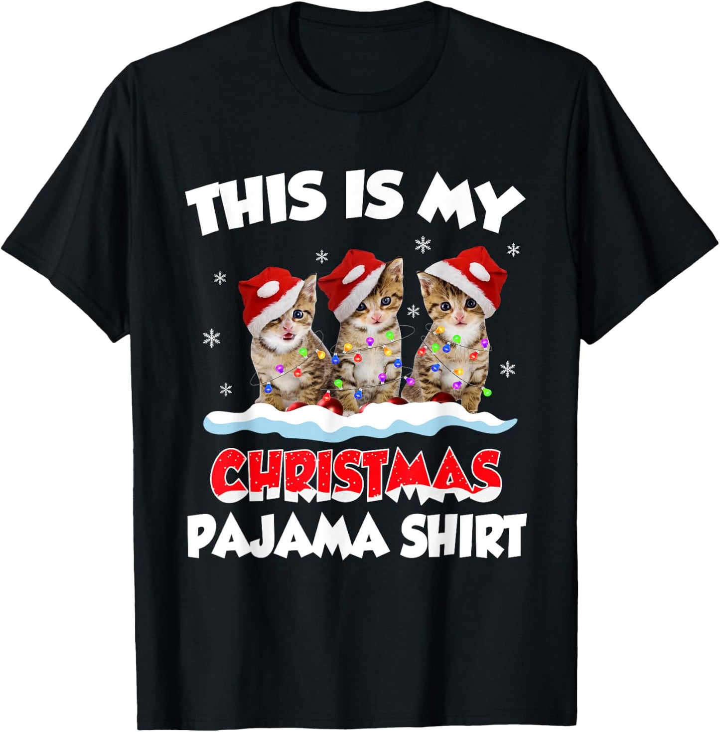 This Is My Christmas Pajama Shirt Cat Lover Funny Christmas T-Shirt - T-Shirt | Black