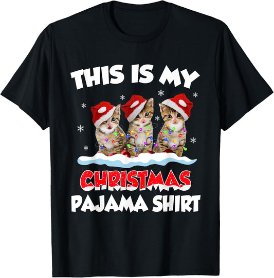 This Is My Christmas Pajama Shirt Cat Lover Funny Christmas T-Shirt - T-Shirt | Black