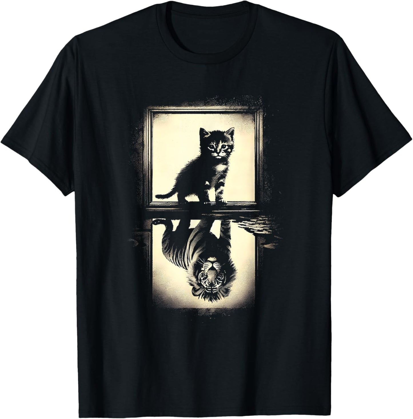 Cat Lion Reflection Mirror - Funny Vintage Cat Kitten Lover Women Kids T-Shirt - T-Shirt | Black