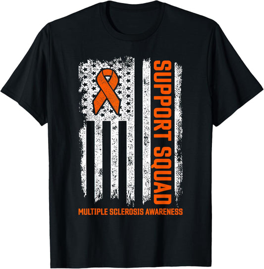 MS Flag Orange Support Squad Multiple Sclerosis Awareness T-Shirt - T-Shirt | Black