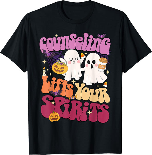 Counseling Lifts Your Spirits School Counselor Ghost T-Shirt - T-Shirt | Black