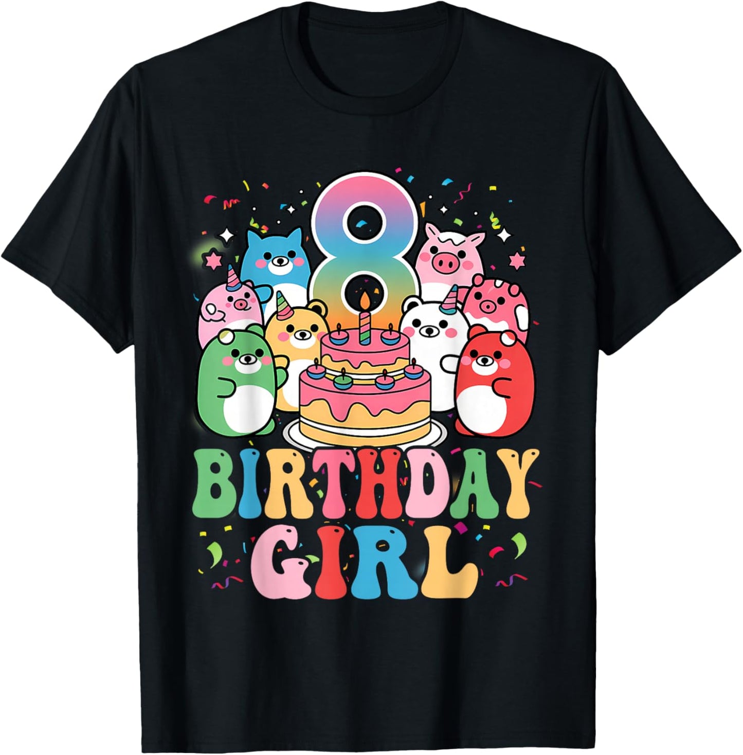 8th Birthay Girl Party Funny Squish Squad 8 Years Old Kids T-Shirt - T-Shirt | Black