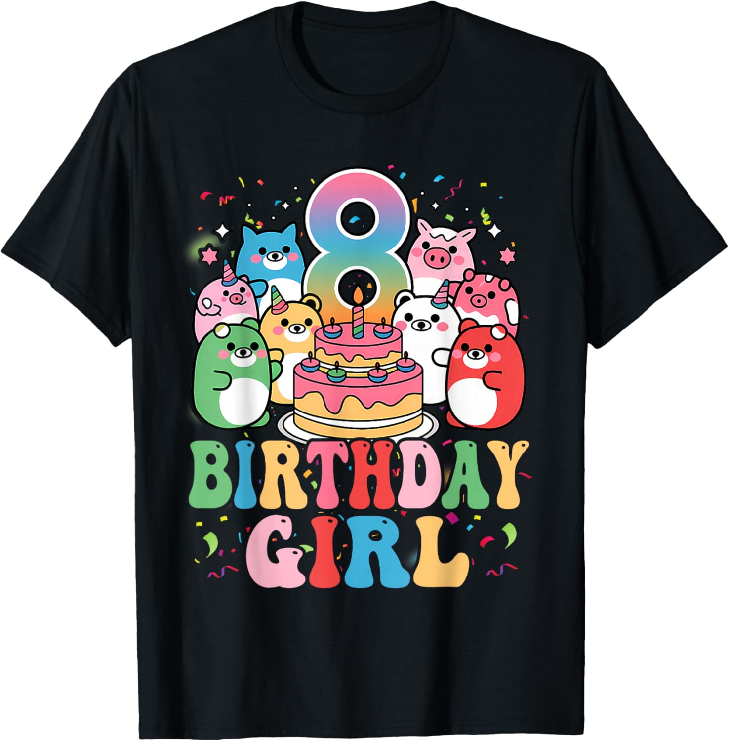 8th Birthay Girl Party Funny Squish Squad 8 Years Old Kids T-Shirt - T-Shirt | Black