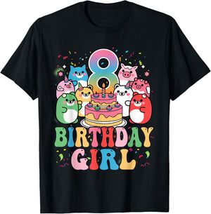 8th Birthay Girl Party Funny Squish Squad 8 Years Old Kids T-Shirt - T-Shirt | Black