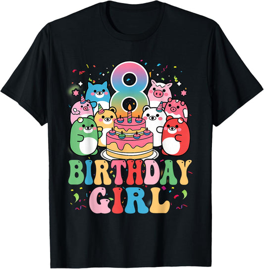 8th Birthay Girl Party Funny Squish Squad 8 Years Old Kids T-Shirt - T-Shirt | Black