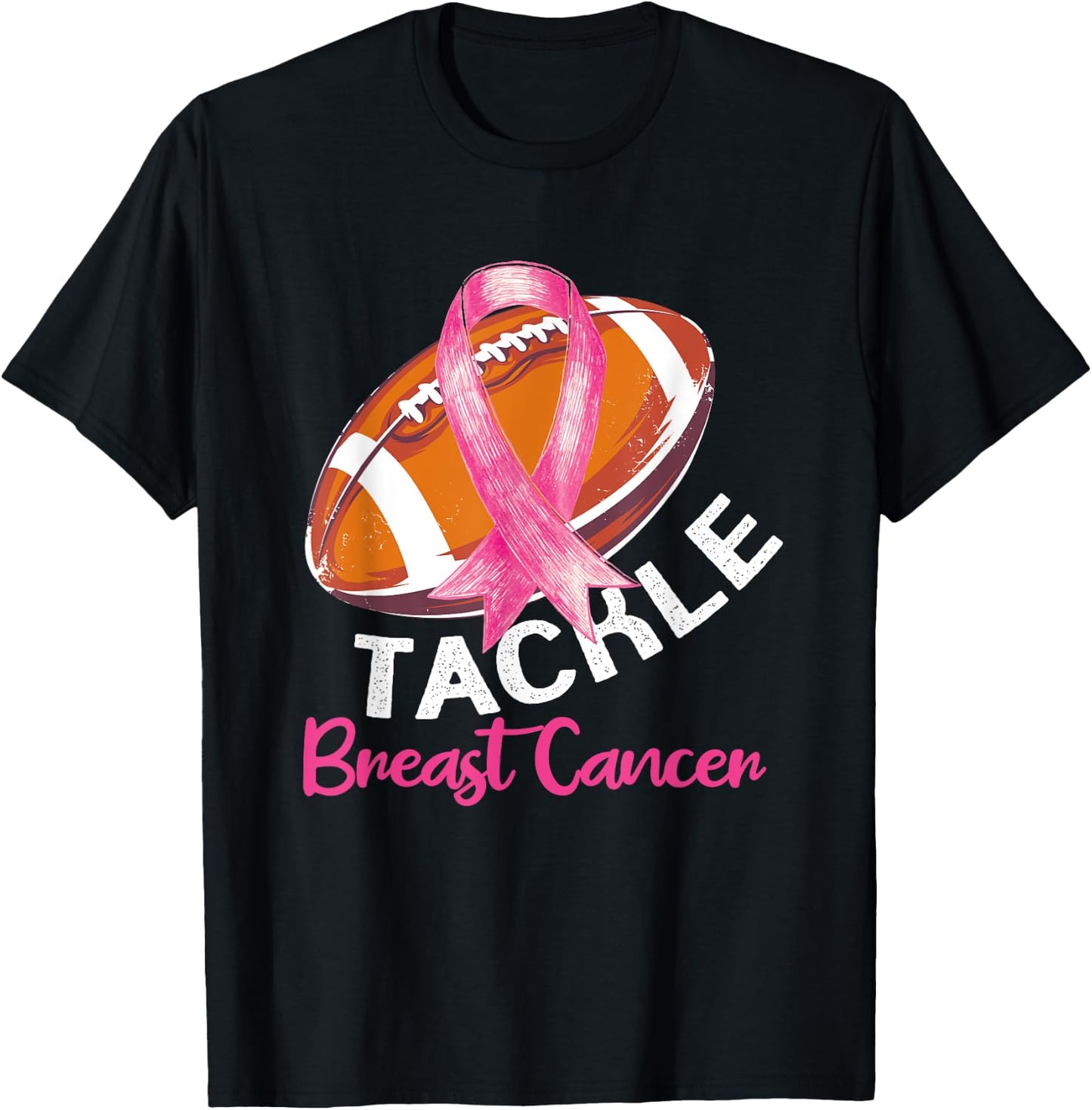 Football Breast Cancer Awareness Shirt for Husbands Men Dad T-Shirt - T-Shirt | Black