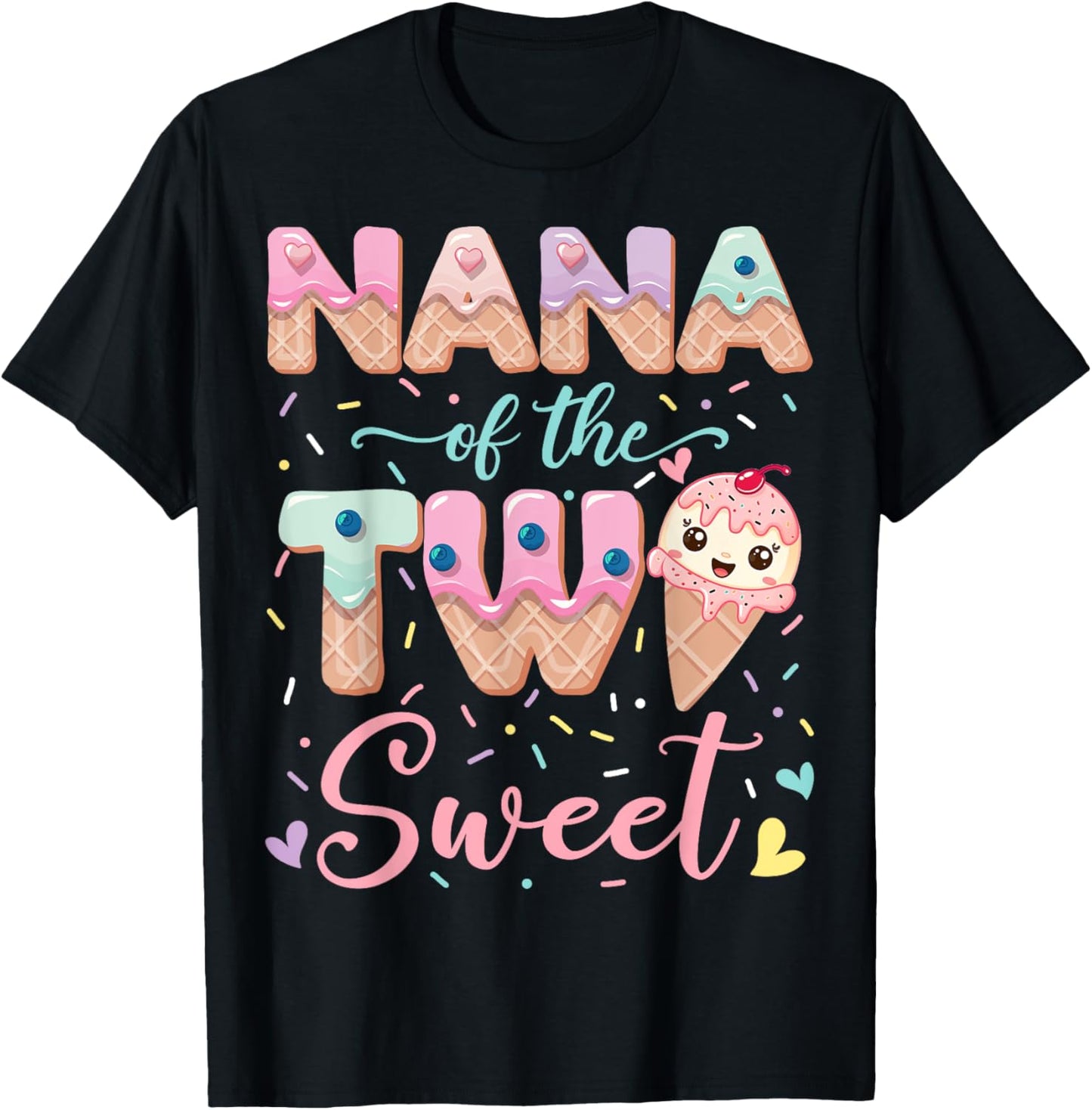 Nana Of The Two Sweet Ice Cream Lover 2Nd Birthday Girl T-Shirt - T-Shirt | Black