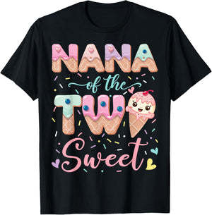 Nana Of The Two Sweet Ice Cream Lover 2Nd Birthday Girl T-Shirt - T-Shirt | Black