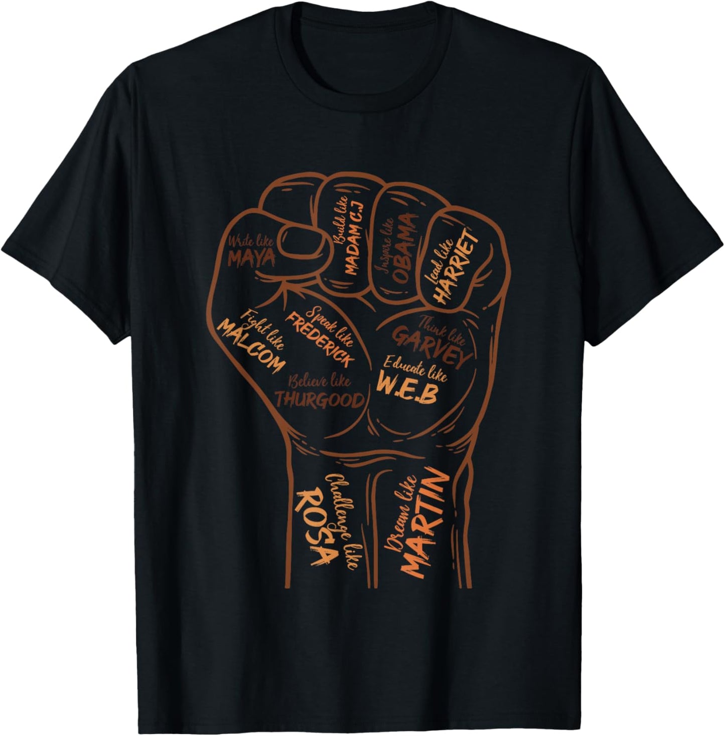 Power Fist Hand Inspiring Black Leaders Black History Month T-Shirt - T-Shirt | Black