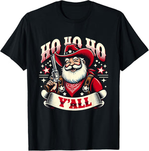 Holiday Cowboy Santa - Country Western Christmas Spirit T-Shirt - T-Shirt | Black