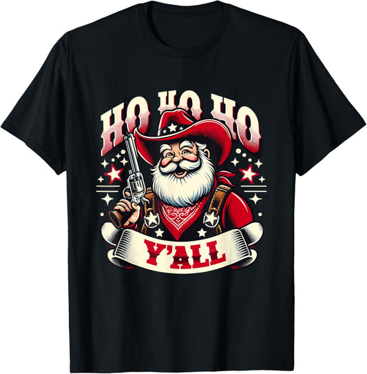 Holiday Cowboy Santa - Country Western Christmas Spirit T-Shirt - T-Shirt | Black