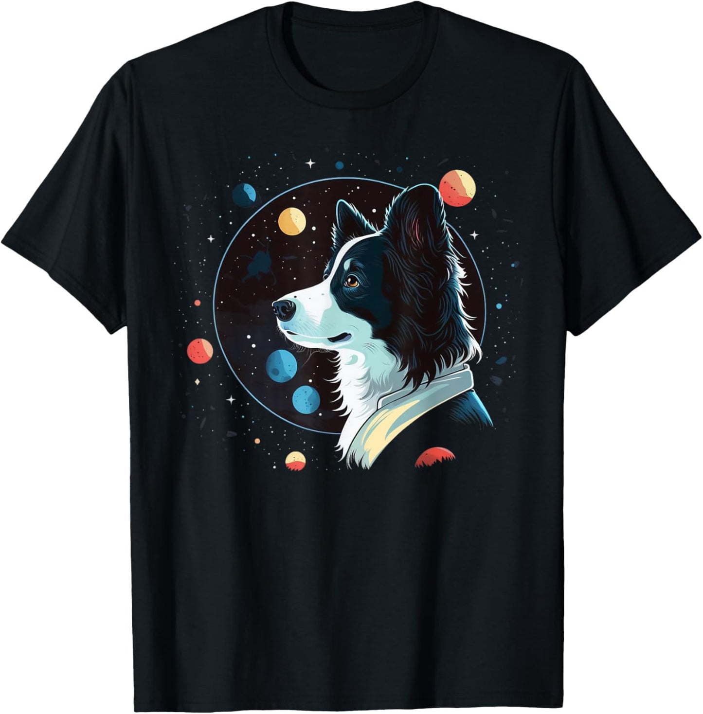 Outer Space Border Collie on Galaxy Astronaut Border Collie T-Shirt - T-Shirt | Black