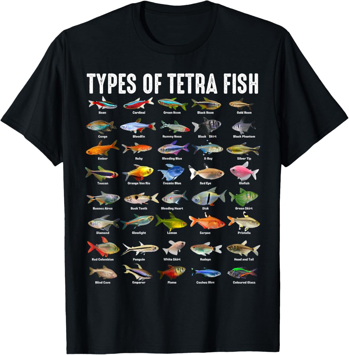 Types of Tetra Fish - Tetras Aquarium Fish Species Lover T-Shirt - T-Shirt | Black