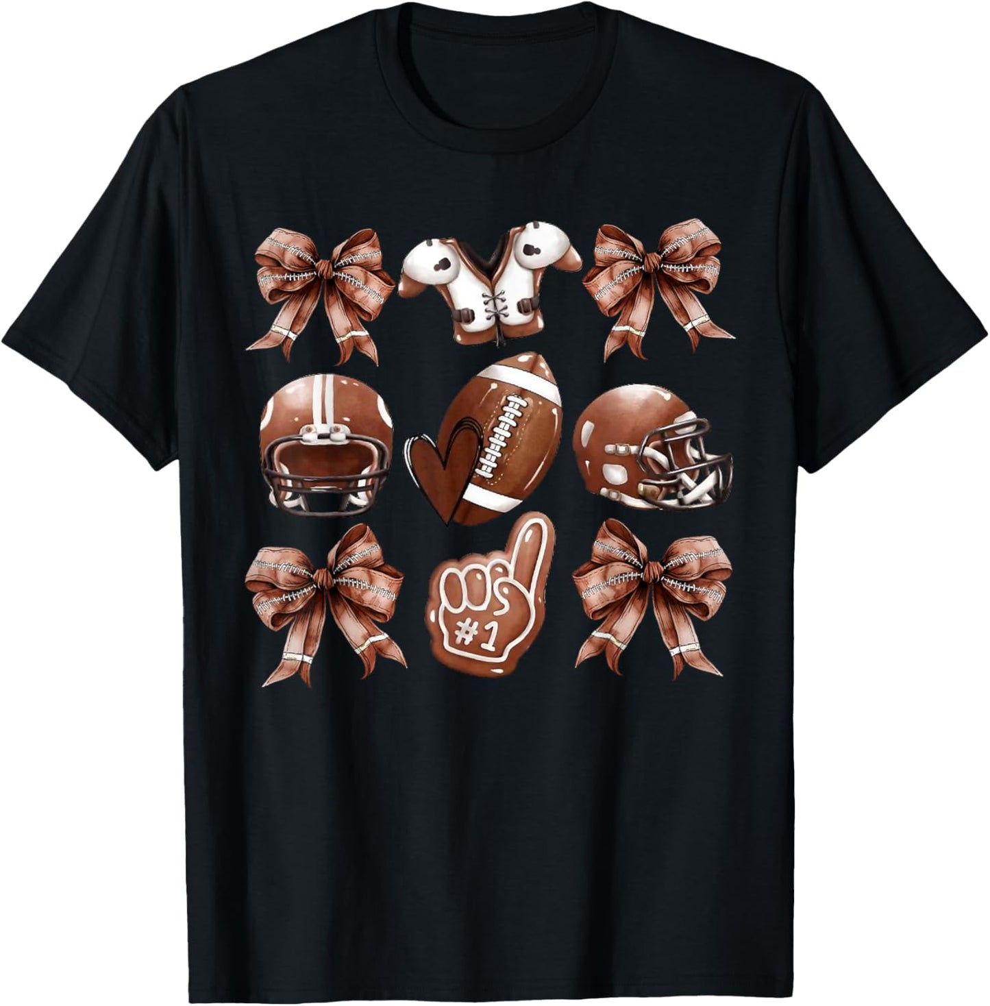 Coquette Bow Football Player American Football Season Funny T-Shirt - T-Shirt | Black