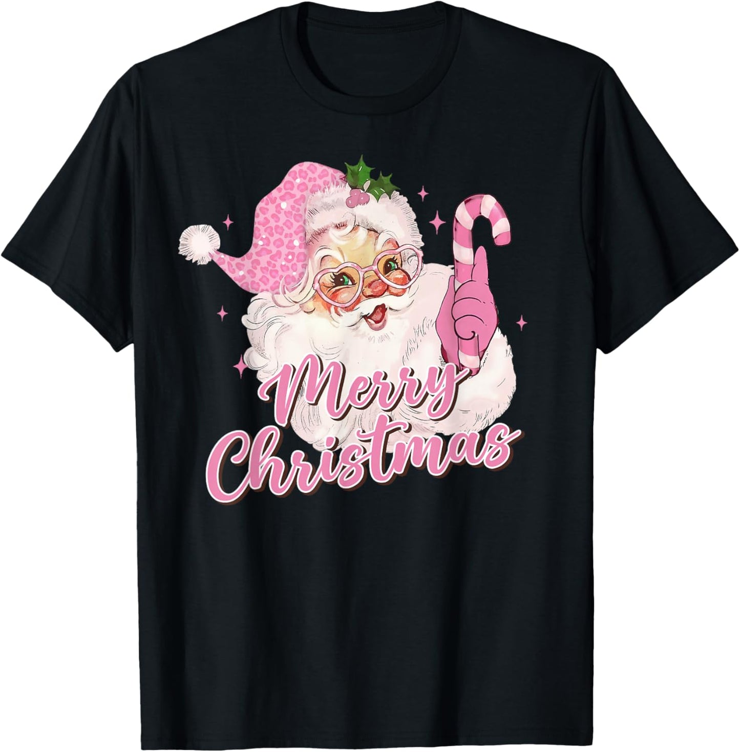 Merry Christmas Pink Santa Claus Vintage Retro Xmas Holiday T-Shirt - T-Shirt | Black