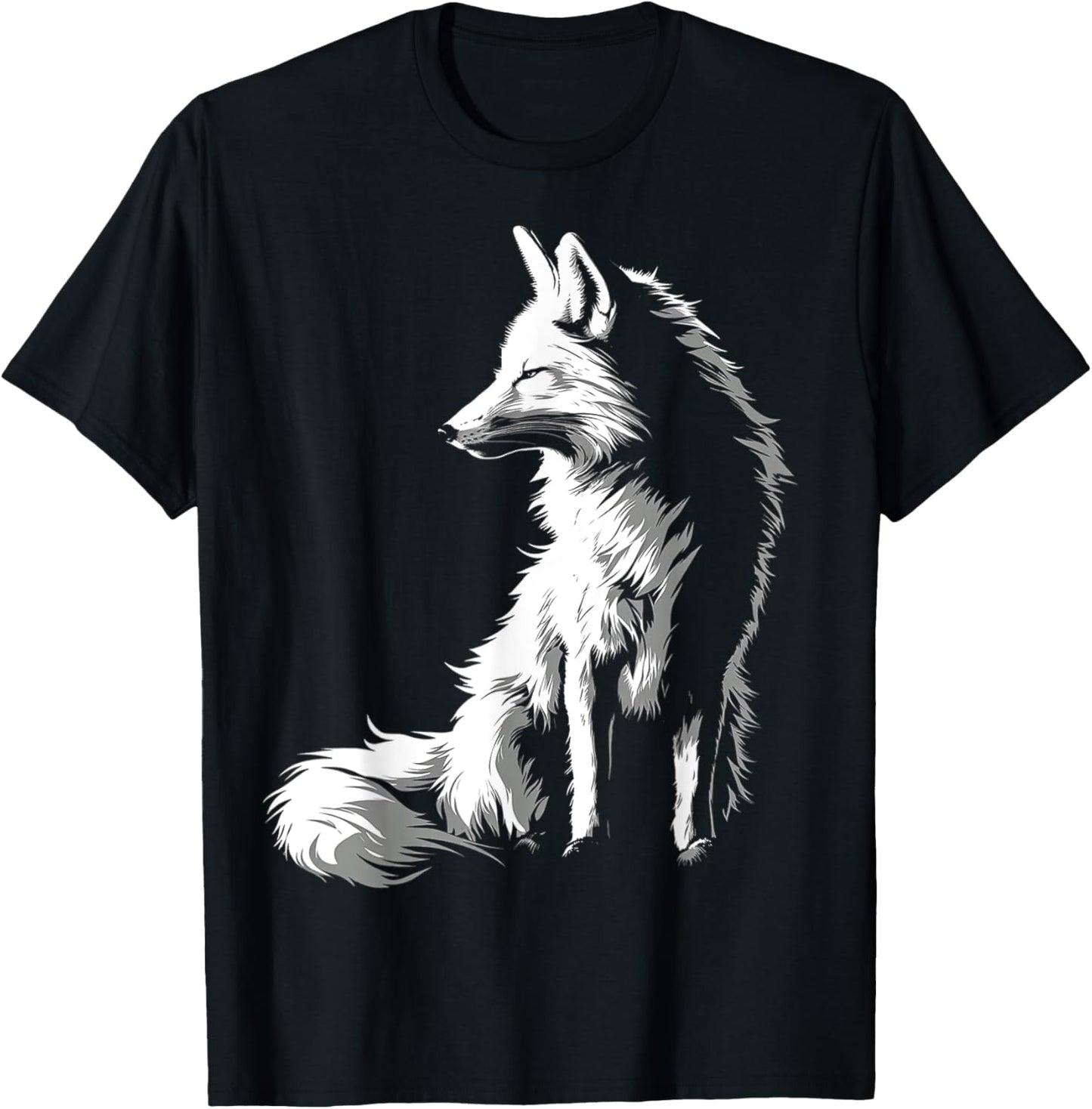 Fox Drawing Illustration Animal Art Graphic Fox T-Shirt - T-Shirt | Black