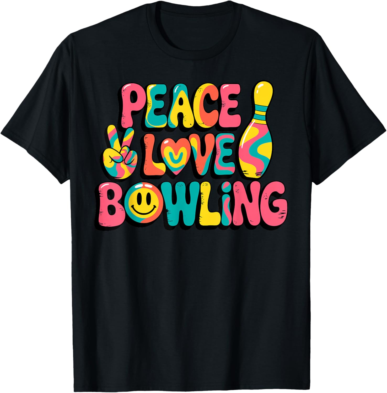Tie Dye Peace Love Bowling Funny Bowlers Team Joke T-Shirt - T-Shirt | Black