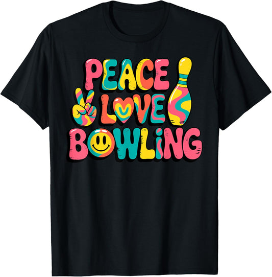 Tie Dye Peace Love Bowling Funny Bowlers Team Joke T-Shirt - T-Shirt | Black