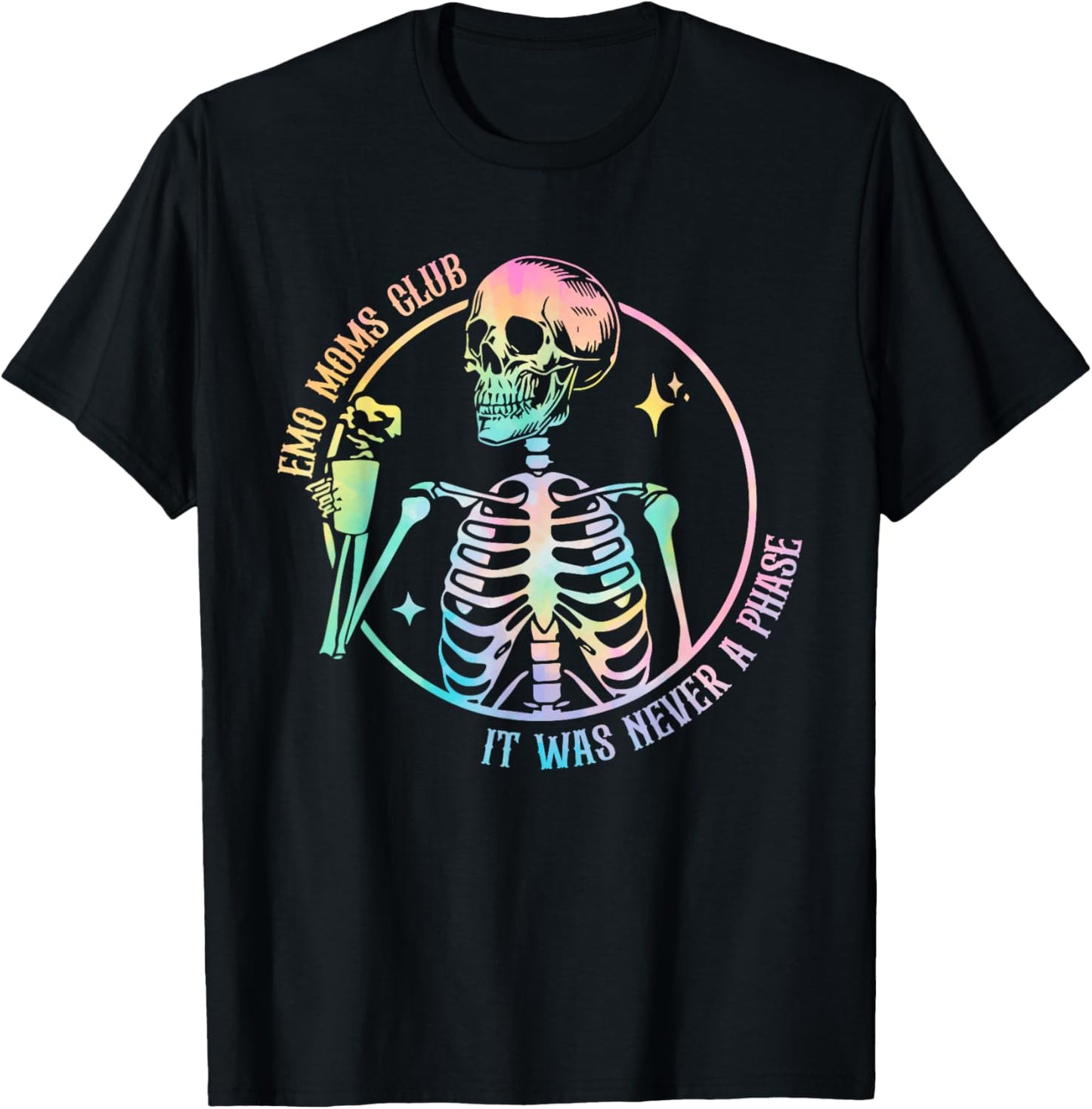 Emo Moms Club Skeleton With Hot Coffee Tie Dye Mother's Day T-Shirt - T-Shirt | Black