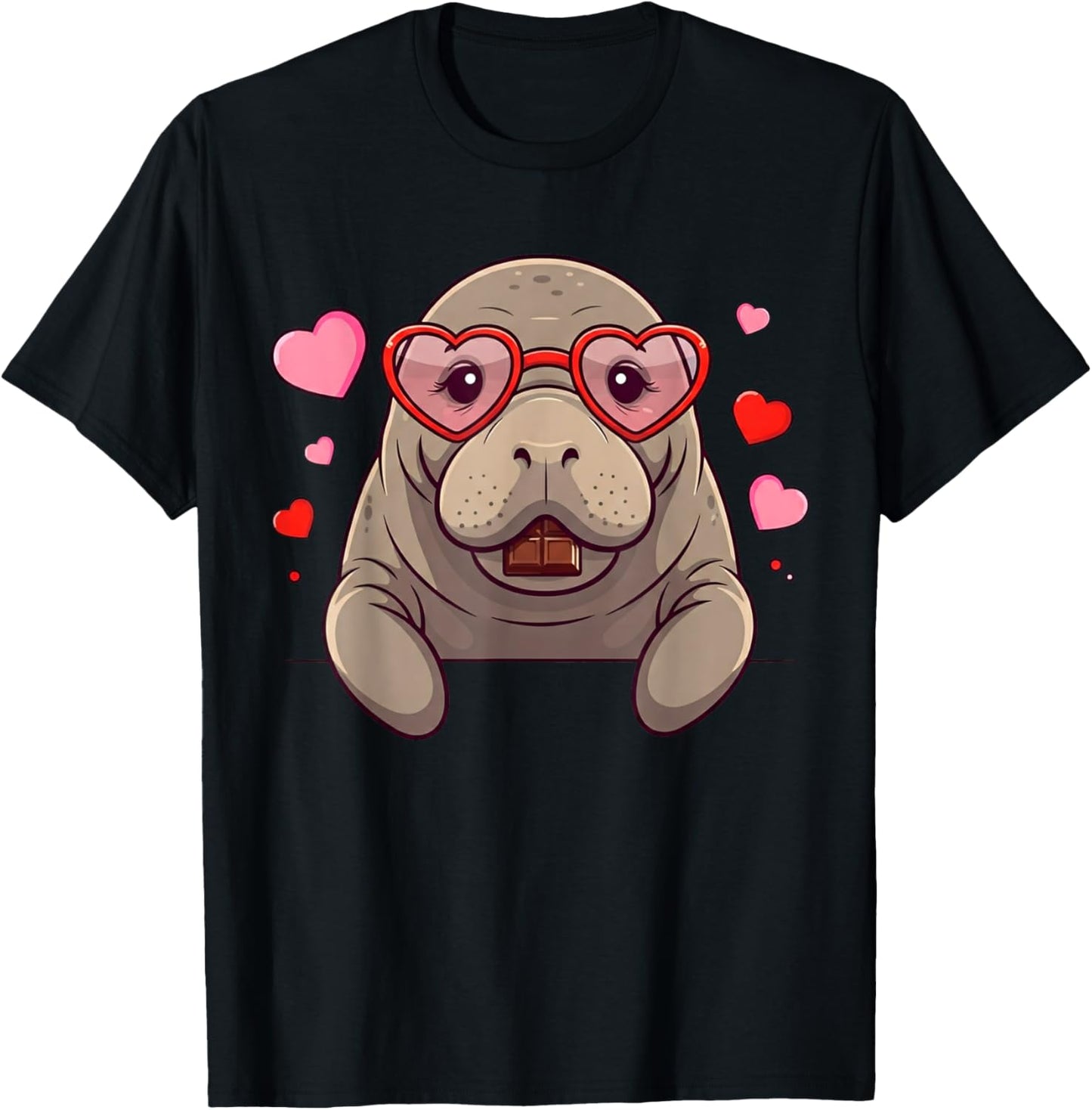 Funny Manatee Heart Chocolate Valentine Kids T-Shirt - T-Shirt | Black
