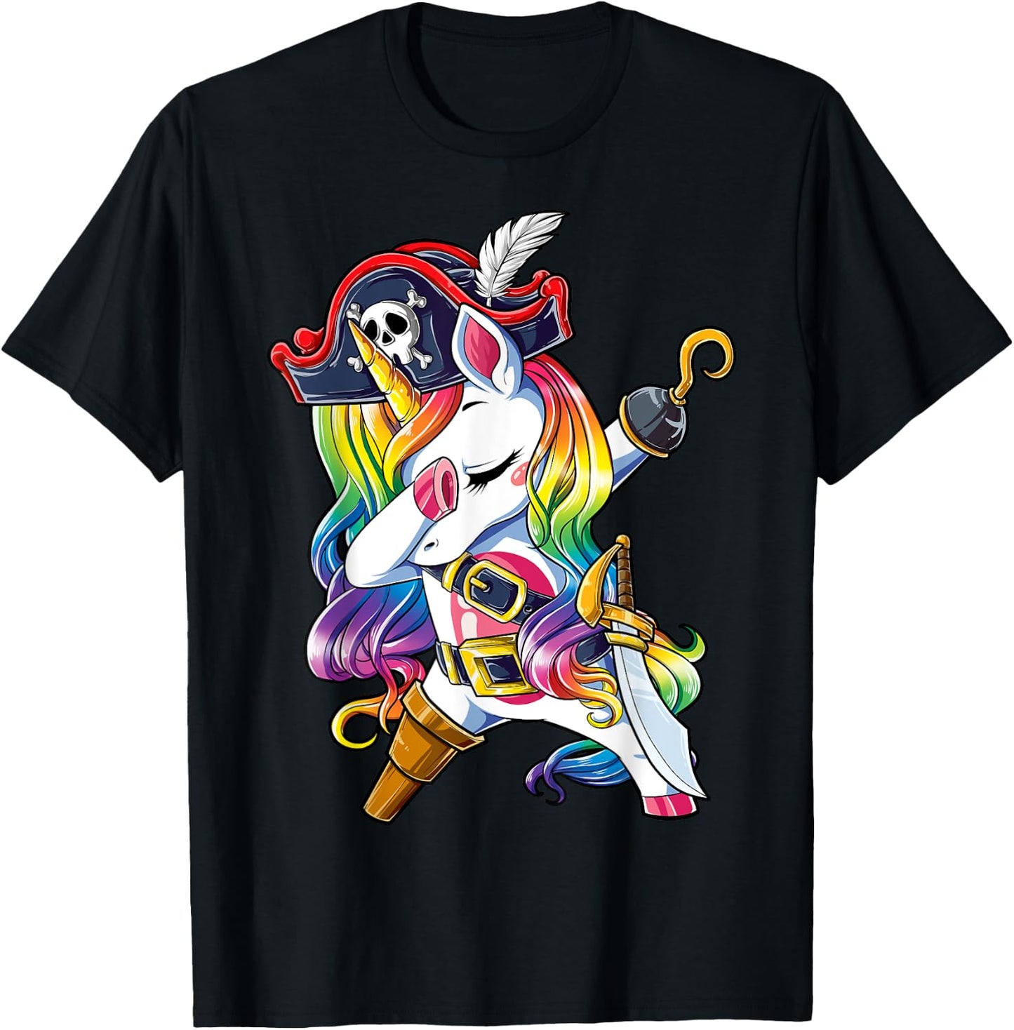 Dabbing Unicorn Pirate Jolly Roger Costume Kids Girls Boys T-Shirt - T-Shirt | Black