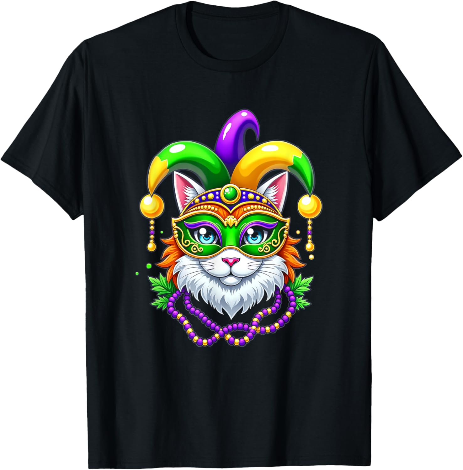 Mardi Gras Cat Jester Mask Party Festival T-Shirt - T-Shirt | Black