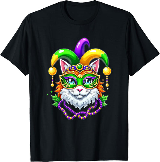 Mardi Gras Cat Jester Mask Party Festival T-Shirt - T-Shirt | Black