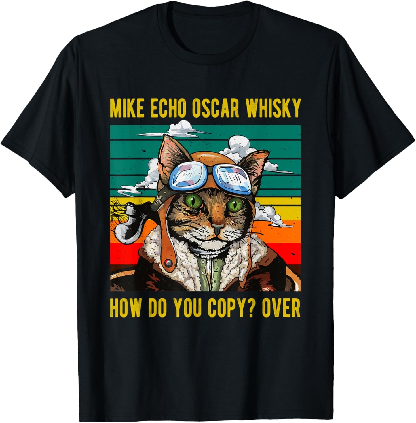 Mike Echo Oscar Whisky Cat Funny Cat's Pun Pilot Vintage Women T-Shirt - T-Shirt | Black