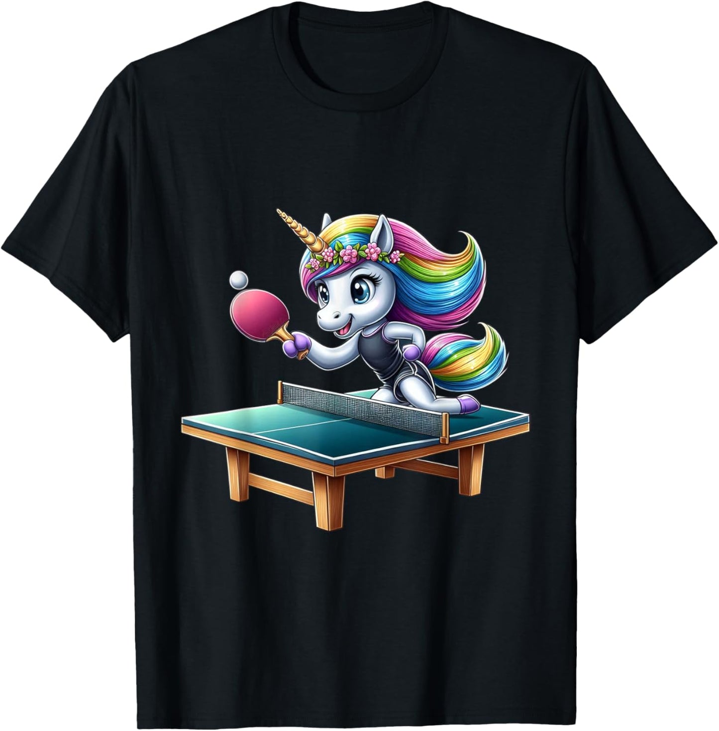 Unicorn Table Tennis Ping Pong Boys Girls Women Kids Teens T-Shirt - T-Shirt | Black