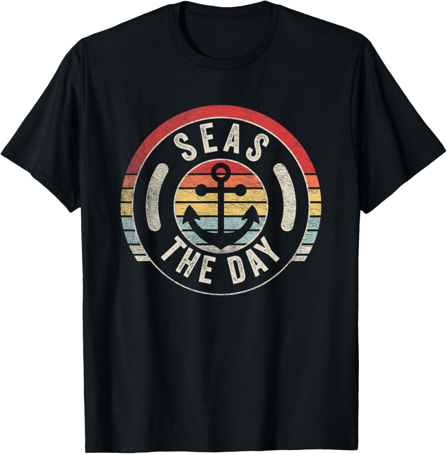 Vintage Funny Cruise Shirt Seas Day Teal Nautical Anchor T-Shirt - T-Shirt | Black