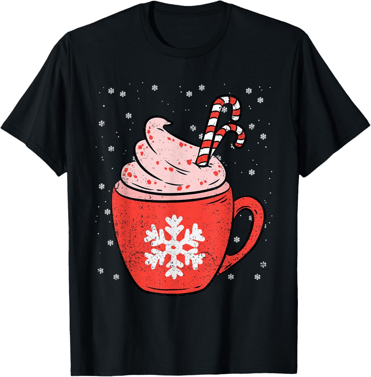 Coffee Candy Cane Christmas Pajama X-mas Snowflakes T-Shirt - T-Shirt | Black