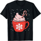 Coffee Candy Cane Christmas Pajama X-mas Snowflakes T-Shirt - T-Shirt | Black