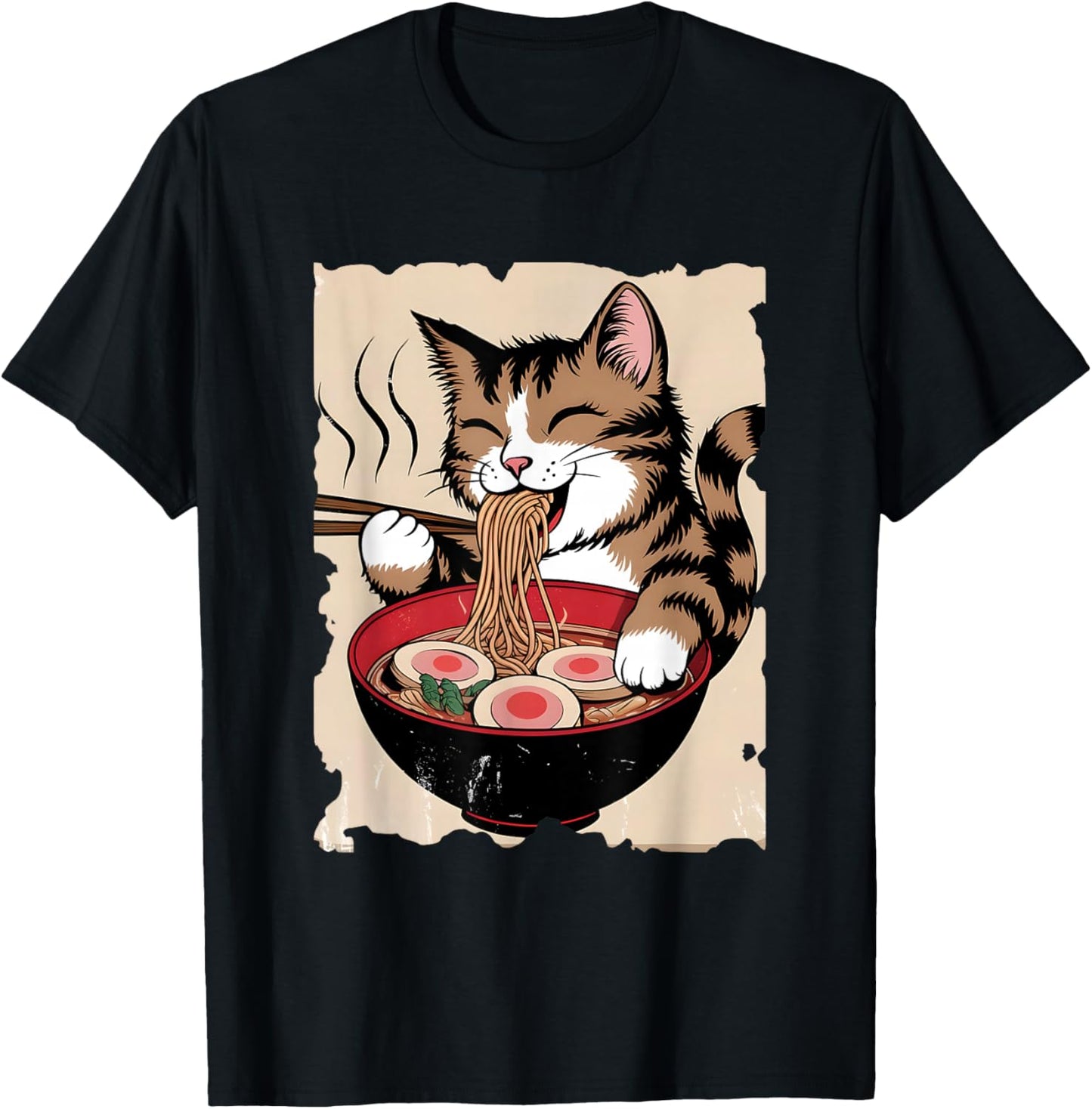 Retro Ramen Apparel Gifts Cat Eating Ramen - Funny Noodle Soup Lover Kawaii -Adults Black Small T-Shirt - T-Shirt | Black