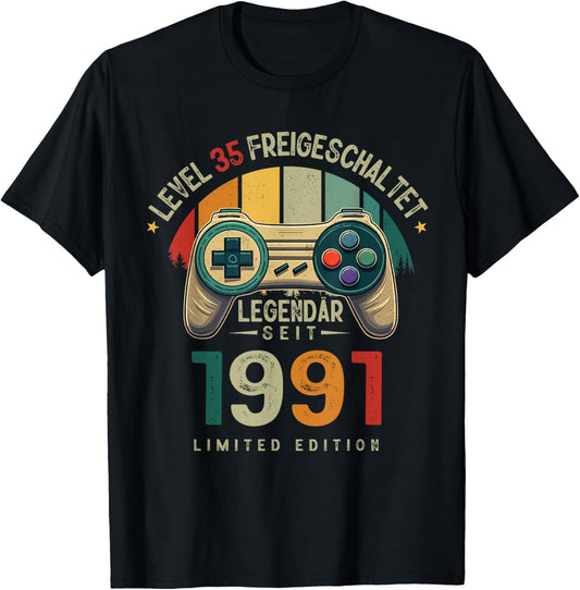 Level 35 Geburtstag Junge Gamer Mann Deko Jahrgang 1991 T-Shirt - T-Shirt | Black