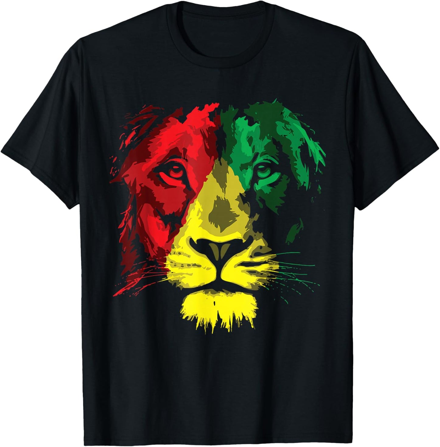 Reggae Lion Face - Lion Jamaica Flag Reggaeton Culture T-Shirt - T-Shirt | Black