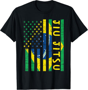 US Brazil Flag Jiu Jitsu Patriotic Brazilian Martial Art T-Shirt - T-Shirt | Black