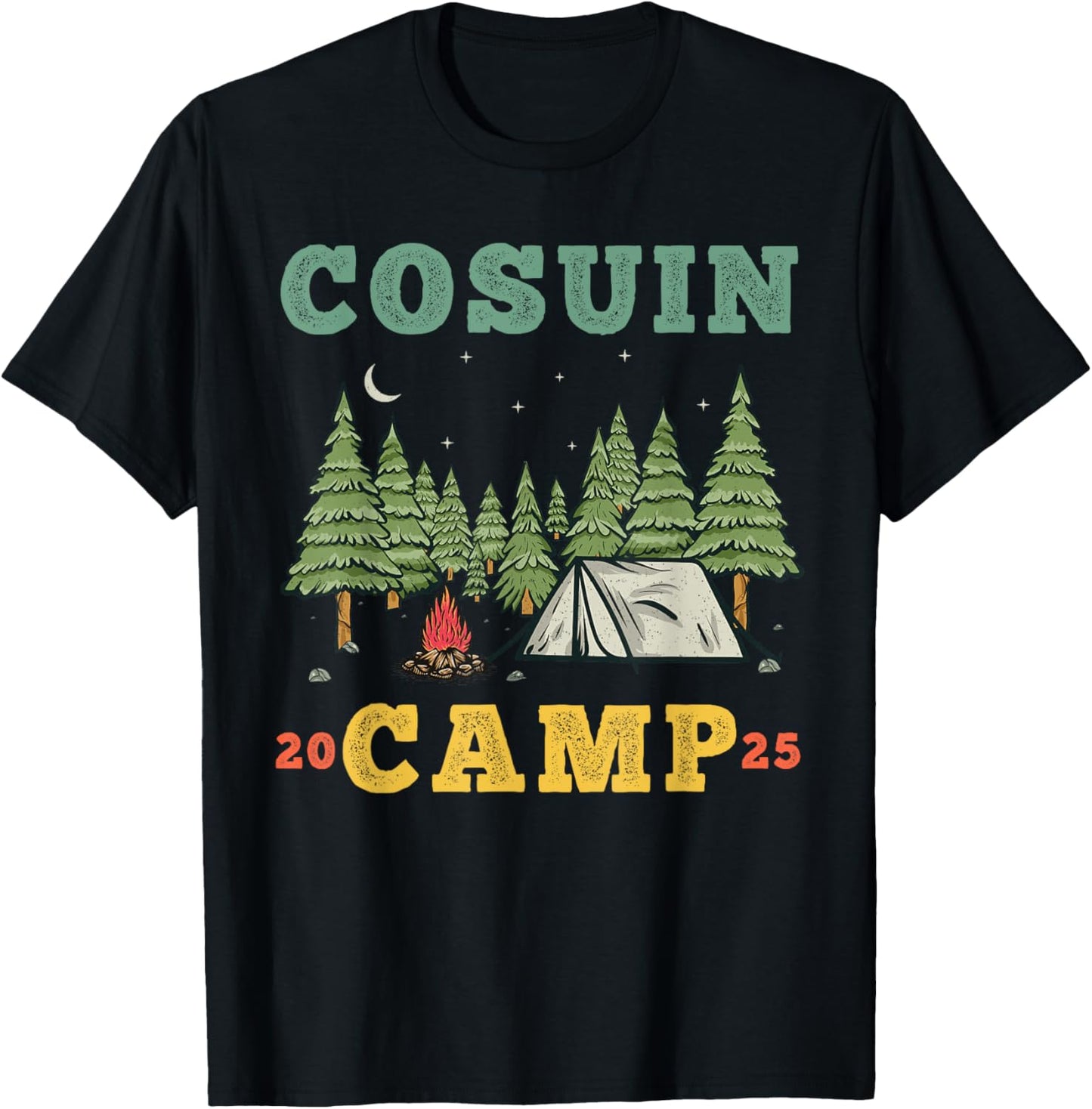 Cousin Camp Vintage Vacation Summer Camping Crew T-Shirt - T-Shirt | Black