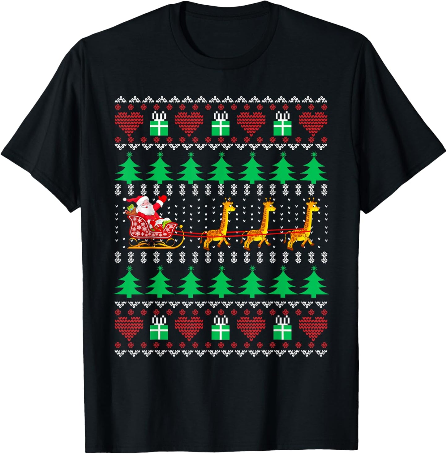 Giraffe Christmas Light Ugly Sweater Giraffe Lover Xmas Gift T-Shirt - T-Shirt | Black