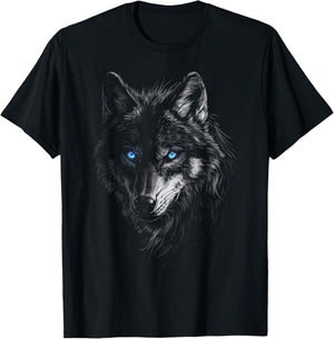 Mystic Wolf with Blue Eyes Animal Art Graphic Wolves T-Shirt - T-Shirt | Black